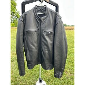 UNIK Premium Men's‎ Black Leather Motorcycle Jacket Cafe Racer Quilted Liner XL